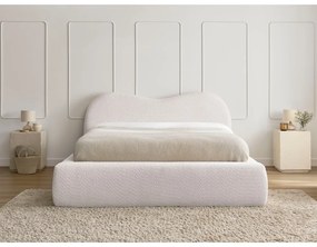 Fehér kárpitozott ágyneműtartós franciaágy ágyráccsal 140x190 cm Orlane – Bobochic Paris