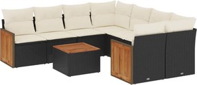 vidaXL 9 részes fekete polyrattan kerti ülőgarnitúra párnákkal