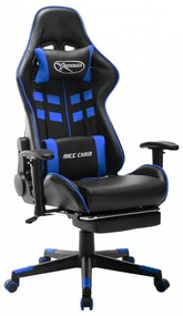Fekete és kék műbőr gamer szék lábtámasszal