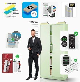 Kétajtós szekrény polcokkal JAN H, 900 x 1950 x 400 mm, Fresh Style: pasztellzöld