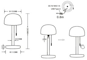 Globo 21016S - LED Asztali lámpa NORMAN LED/1,5W/3,7V 3000/4200/6000K fekete