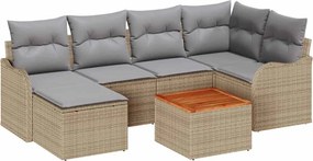 vidaXL Kerti Kanapé Szett párnával 7 pcs Bézs polirattan