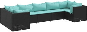 vidaXL 7 részes fekete polyrattan kerti ülőgarnitúra párnákkal