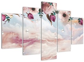 Rózsaszín virágokképe rózsaszín márvánnyal (150x105 cm)