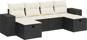 vidaXL 6 részes fekete polyrattan kerti ülőgarnitúra párnákkal
