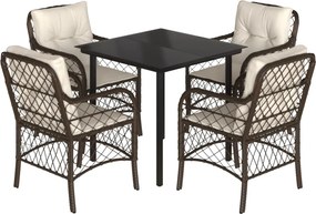 vidaXL 5 részes barna polyrattan kerti étkezőgarnitúra párnákkal
