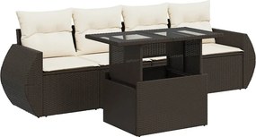 vidaXL 5 részes barna polyrattan kerti ülőgarnitúra párnával