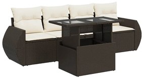 vidaXL 5 részes barna polyrattan kerti ülőgarnitúra párnával