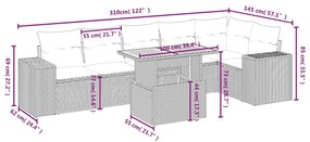 7 részes bézs polyrattan kerti ülőgarnitúra párnákkal