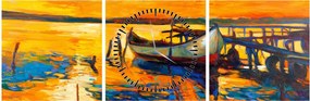 Kép - Hajó naplementekor (órával) (90x30 cm)