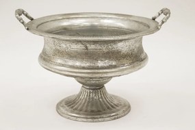 Fém ezüst antikolt füles virágtartó talpas kaspó 23,5x34,5x30,5cm