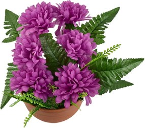 Halottak napi dekoráció Lila krizantémok cserépben, 23 x 22 cm