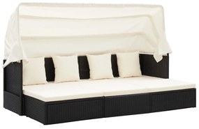 fekete polyrattan kerti napozóágy tetővel