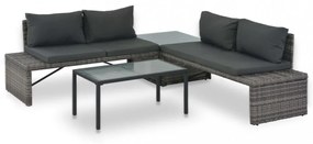 3-részes szürke polyrattan kerti bútorszett párnákkal