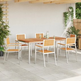 7 Részes Kerti Étkezőszett Tömör Fa Tíkfa, Kültéri Étkezőasztal 180x90x75 cm Tömör Fa Tíkfa, Összecsukható Kerti Székek 2 db Tömör Fa Tíkfa és Fém, Összecsukható Kerti Székek 4 db Tömör Fa Tíkfa és Fém