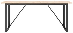 Tömör fenyőfa és acél étkezőasztal O-vázzal 180x90x75 cm