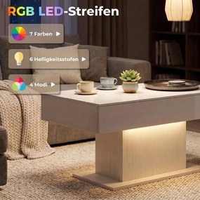 HOMCOM Dohányzóasztal tárolóval, LED magasfényű, modern, 2 fiókkal és távirányítóval, fehér