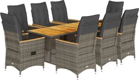 vidaXL 9 részes szürke polyrattan kerti étkezőgarnitúra párnával