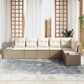 Kerti Kanapé Szett párnával 6 pcs bézs és krémszínű Poli rattan