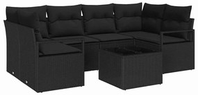 vidaXL Kanapé Szett 7 pcs Fekete polirattan