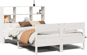 vidaXL fehér tömör fenyőfa könyvespolcos ágy matrac nélkül 120x200 cm