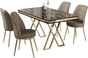 Vals étkezőgarnitúra, fekete márvány-arany, 130 cm – TR240CHR2346