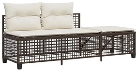 3 részes barna polyrattan kerti sarokkanapészett párnával
