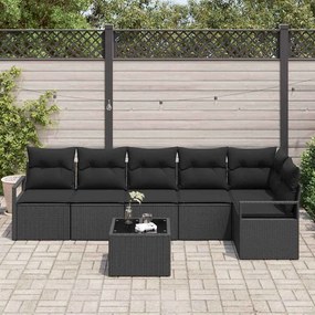Kerti Kanapé Szett 7 pcs Fekete Poli rattan, porfestett acél