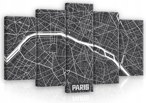 Vászonkép 100x60 Párizs térkép fekete-fehér minimalizmus geometrikus absztrakt