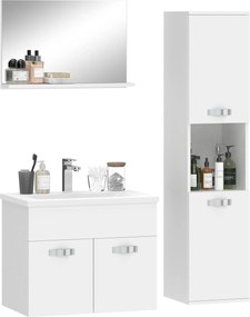 Kleankin 4 részes fali fürdőszobabútor — kerámia mosdó, magas tároló, tükör | Aosom