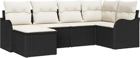 vidaXL Kerti Kanapé Szett párnával 6 pcs Fekete és fehér Poli rattan