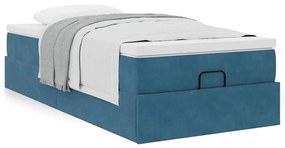 Ottomán ágykeret matraccal sötétkék 90x190cm bársony