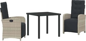 vidaXL Kert étkező szett párnával 3 pcs Világosszürke polirattan