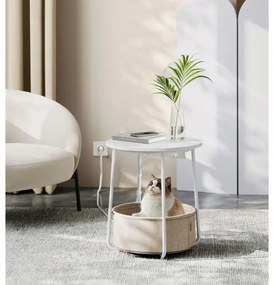 Kisasztal beépített aljzatokkal és USB-portokkal NOIRA bézs/fehér