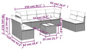 9-részes bézs polyrattan kerti ülőgarnitúra párnákkal