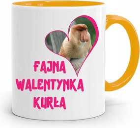 Sárga Bögre Valentin Napra Hűvös Valentin Napi Tyúk nyomott mintával