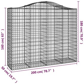 íves horganyzott vas gabion kosár 200x50x160/180 cm