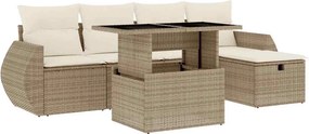 vidaXL 6 részes bézs polyrattan kerti ülőgarnitúra párnával