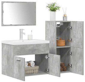 4 részes betonszürke szerelt fa fürdőszobai bútorszett