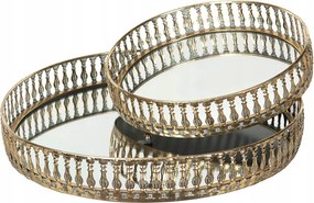 2 db Kerek Tálca Tükörrel arany retro