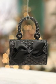 Fekete felfüggeszthető karácsonyfadísz táska 11cm