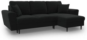Fekete bársony kinyitható tárolóhelyes sarokkanapé Kyoto – Cosmopolitan Design