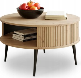 Modern Dohányzóasztal Lamellás Tölgy Artisan Ø 76 cm Verlo Fekete Lábak