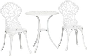 Outsunny 3 darabos alumínium kert szett fehér virágmintával, 2 kültéri szék 45x42x85,5 cm és kerek asztal Ø61x66,5 cm | Aosom