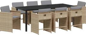 vidaXL Kert étkező szett 9 pcs Bézs polirattan