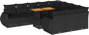 vidaXL 11 részes fekete polyrattan kerti ülőgarnitúra párnákkal
