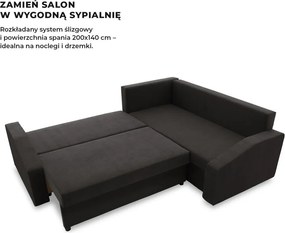 Grande Plus sarokkanapé, jobboldali, szövet anyag, fekete