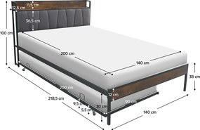Ágy ágyráccsal és kihúzható pótággyal, 140x200, fekete/szürke, NORDO