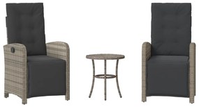 vidaXL 3 részes szürke polyrattan bisztrógarnitúra párnákkal