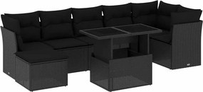 vidaXL 8 részes fekete polyrattan kerti ülőgarnitúra párnákkal